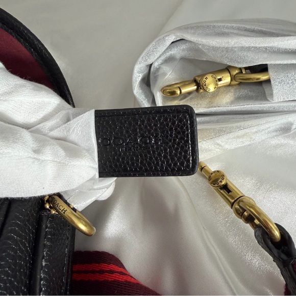 ❤️ COACH 🌺 willow saddle bag Black Pebbled Leather Crossbody Red and black Strap - Picture 13 of 17